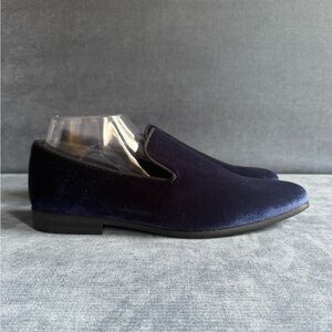 JF. J Ferrar Navy Velvet Slip On Loafers Mens SZ 10M Memory Foam Dressy Formal